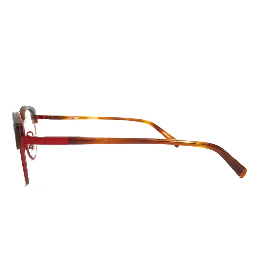 J.F. Rey Eyeglasses Frame JF2843 3000 Black Leather Brown Red Cat Eye 50-20-143